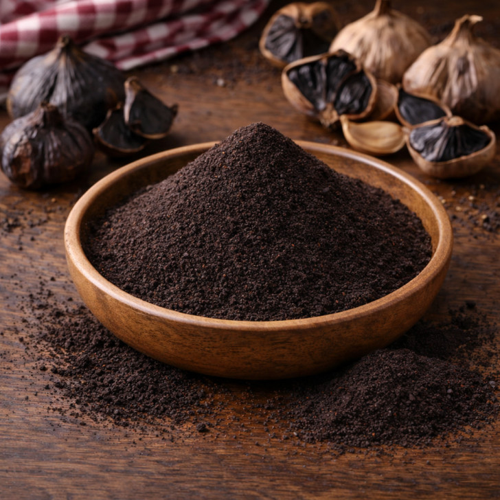 Schwarzer Knoblauch gemahlen kaufen fermentiert mild süßlich für Küche und kreative Gerichte