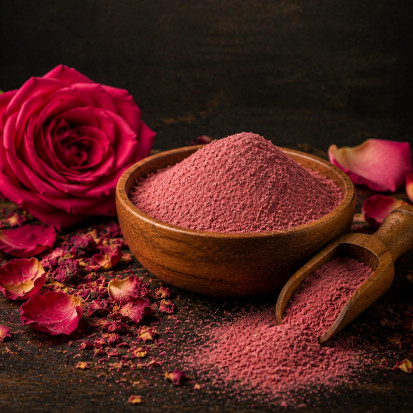 Rosenblütenblätter gemahlen kaufen, feines Rosenpulver für Tee Desserts und Küche