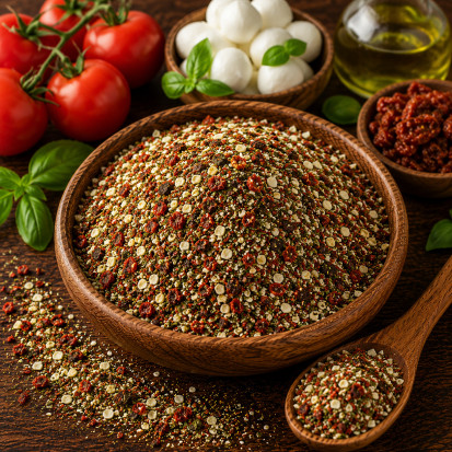 Tomaten Mozzarella Gewürz kaufen, mediterrane Kräuterwürze für Salat Pasta Pizza