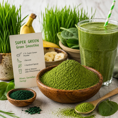 SUPER GREEN Green Smoothie Powder kaufen, grünes Pulver mit Weizengras Gerstengras Spirulina