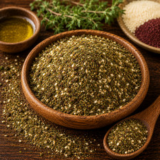 Zatar Gewürz, die orientalische Mischung, za atar Gewürz, afrikanisches Gewürz, aromatische Würze für Brot, Fleisch und Gemüse (