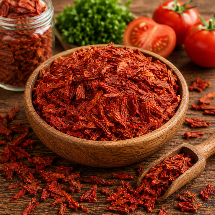 Tomaten Chips Flocken lösliche Tomatenchips kaufen, fruchtige Tomatenwürze für Küche und Snack