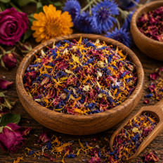 Blütenmischung farbenfroh, ideal zum Dekorieren, echte Blüten, ohne Zusatzstoffe, essbar für kreative Küche (Edible Flower Mix)