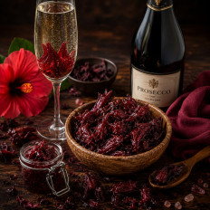 Hibiskusblüten kandiert schöne Farbe für Prosecco Wein Kuchen Torten Desserts und Deko (Candied Hibiscus Flowers)