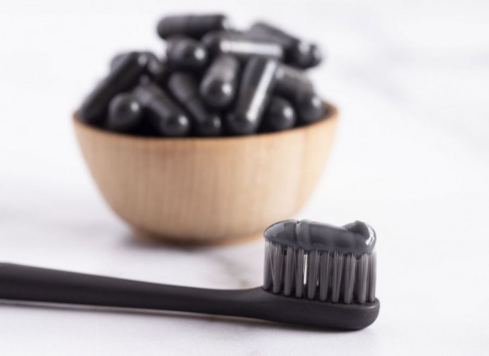 Aktivkohle Pulver essbar schwarze Lebensmittelfarbe pflanzlich für Backen Getränke